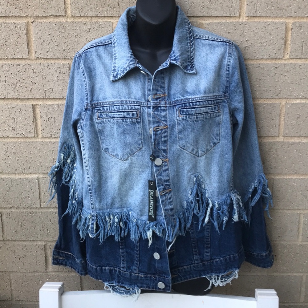 BLANKNYC frayed fringed denim jacket Sz XS - Picture 4 of 6